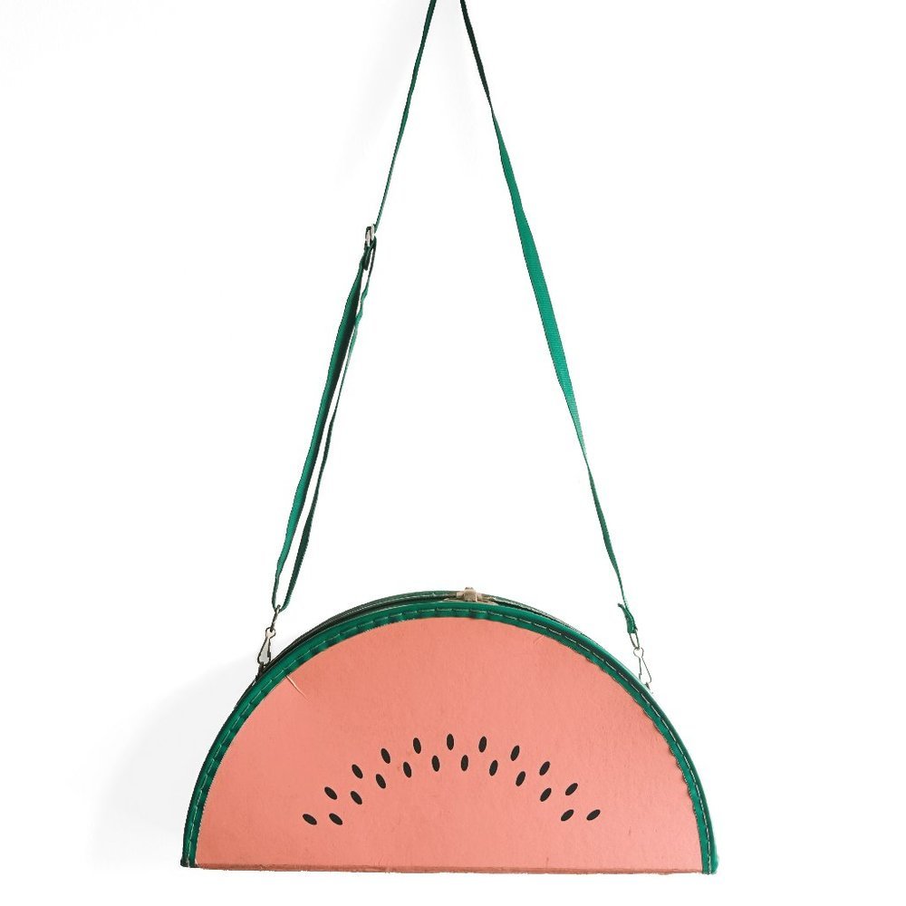 rare vintage 60's/70's adjustable length watermelon cardboard crossbody bag
